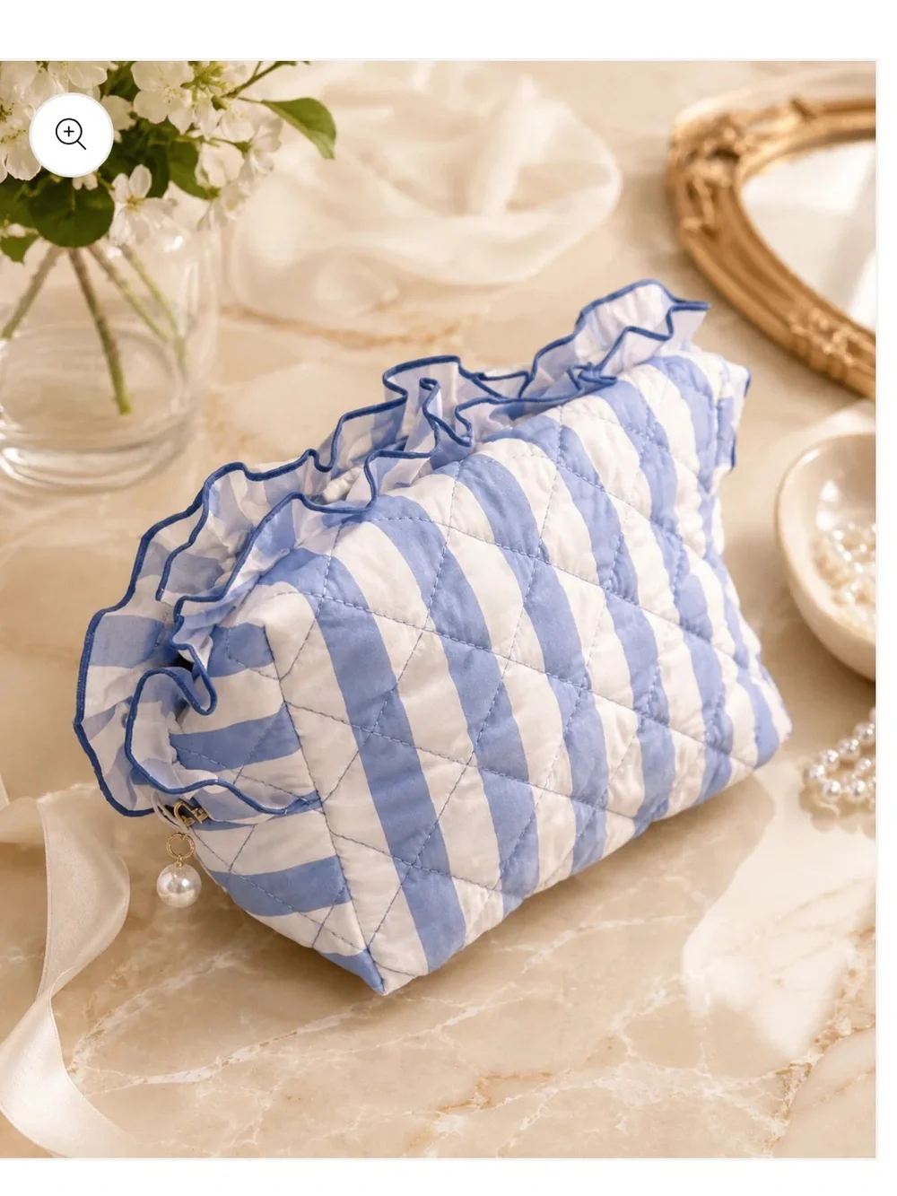 FANCY LARGE STRIPED PEARL ZIP POUCH